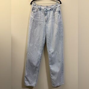 American Eagle Highest Rise Baggy Straight Jeans w V-Waist in Light‎ Blue - 10R